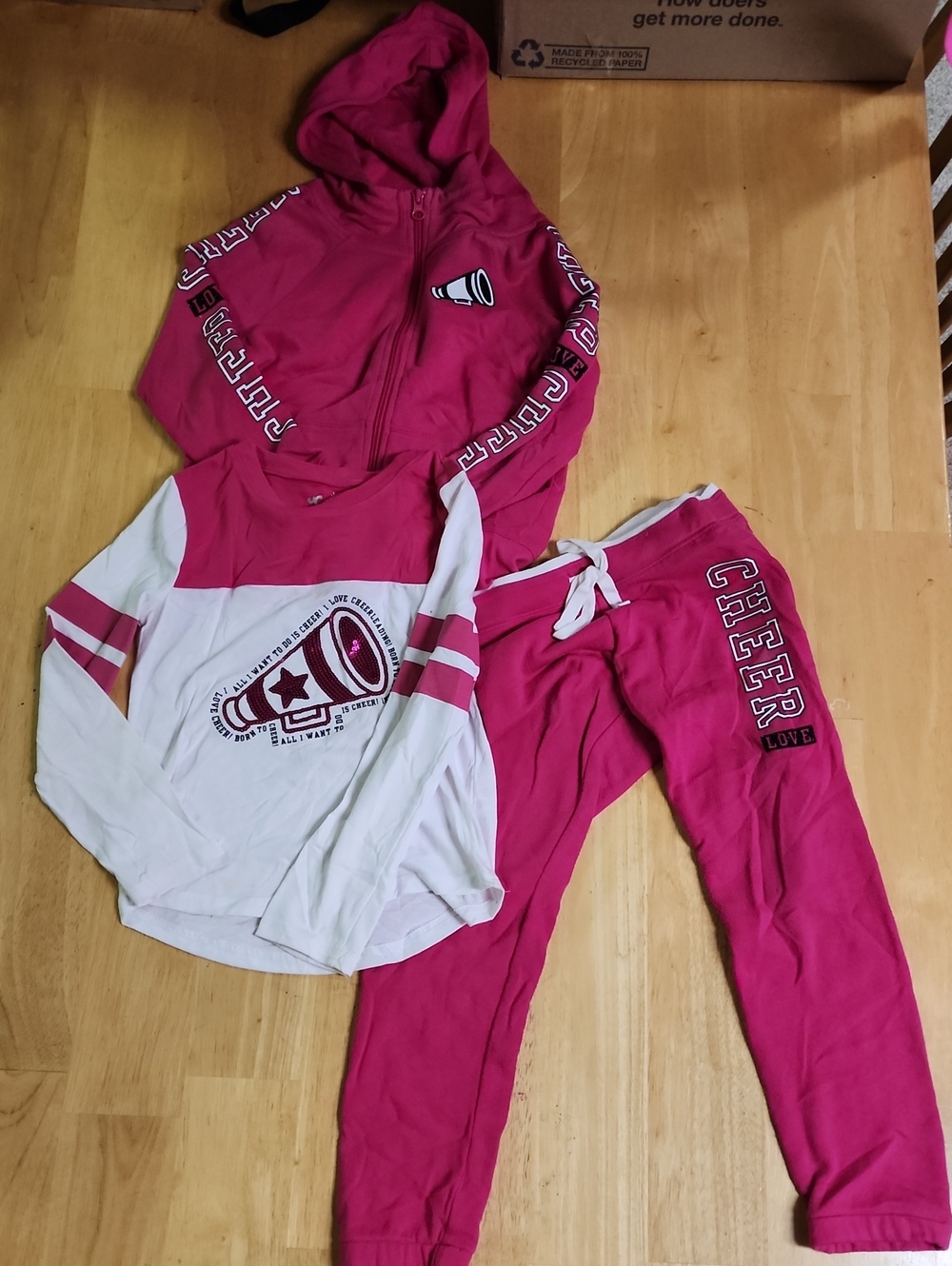 Justice Girls 3-Pc Cheer Outfit Set Pink Size 6 Hoodie Shirt Joggers GUC